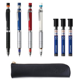 ZEBRA Delguard Type Lx 0.5 4 Color Set (Black, Blue, Red, White) and 0.5 HB leads, qullity original Black slim pen case