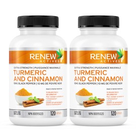 Renew Actives ORGANIC Turmeric Cinnamon Supplement: Traditionally used in Ayurveda to Relieve Pain and Inflammation - Dietary Supplements to Aid Digestion - Turmeric Curcumin and Ceylon Cinnamon with BioPerine Black Pepper - 120 Capsules. VEGAN & NON-GMO (2 Packs)