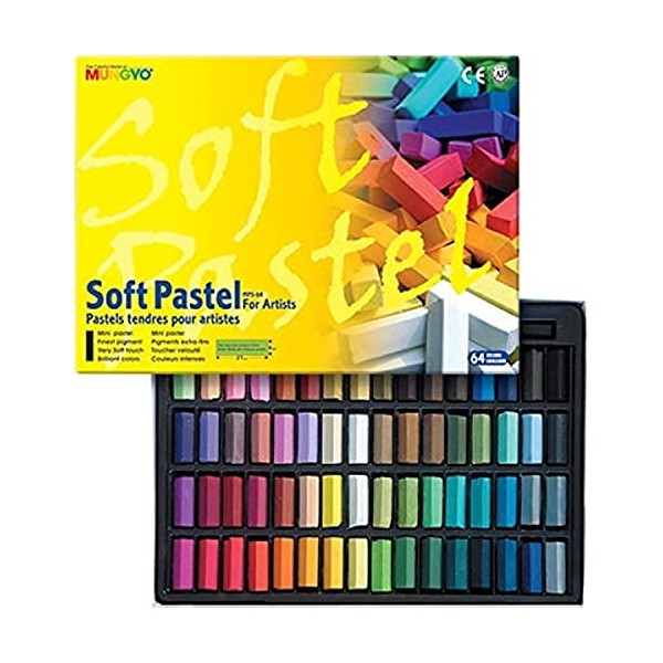 MUNGYO Non Toxic Square Chalk, Soft Pastel, 64 Pack, Assorted Colors (B441R078-7003A)