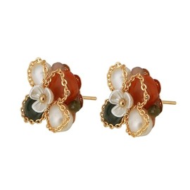 Dlismno Vintage Style Natural Pearl and Gemstone Cluster Earrings for Women, Gold Tone, Gift for Wife, Mom, Daughter, Friend, Yourself