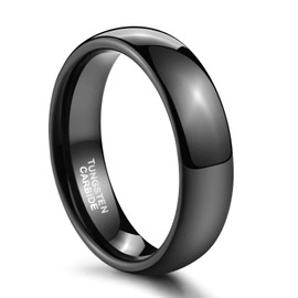 TRUMIUM 6mm Black Tungsten Ring for Men Women High Polished Comfort Fit Wedding Band Size 8