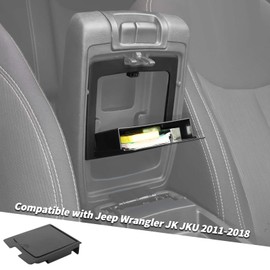 Jimen Armrest Hidden Storage Box Compatible with Jeep Wrangler JK & Unlimited 2011-2018, Center Console Organizer Tray Secret Compartment (Black)