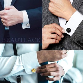 Beautlace Mens Star of David Cufflinks Silver Plated Round Hexagon Stars Shirt Cuff Links for Father Men KC0004W