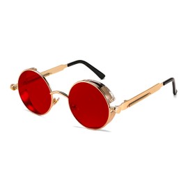 FEISEDY Retro Gothic Steampunk Sunglasses Round Metal Frame Punk Circle Inspired Shade Men B1857
