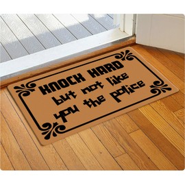 Funny Doormats Welcome Door Mat Knock Hard But Not Like You The Police Machine-washable Indoor/outdoor Entrance Door Mat Welcome Floor Fall Mat Easy to Clean 23.6"(L) x 15.7"(W) Inch
