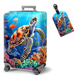 ETLKJVBL Elastic Suitcase Covers for Luggage, Sea Turtle Swimming Washable Waterproof Dustproof Luggage Cover with Adjustable Straps & Cute Baggage Tag (L, Fits 26/27/ 28 Inches)