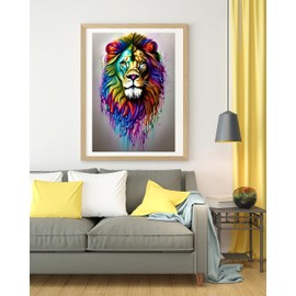 Moohue Kits de punto de cruz con estampado de 14 quilates para adultos, principiantes, animales, colorido, león, contado, punto de cruz, para adultos, avanzado (león colorido)