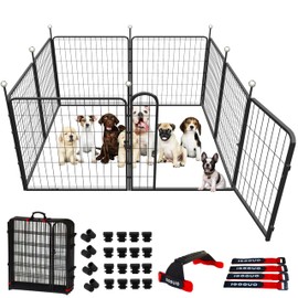 IGOOUO Portable Dog Crates & Playpen, 32'' Metal Pet Pen for Small/Medium Dogs, Easy-Carry Straps, Ideal for Indoor/Outdoor, Camping, RV, Yard (One Door)