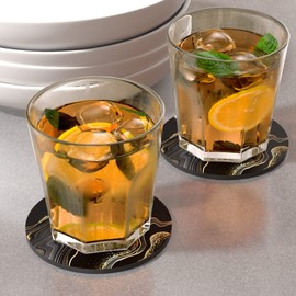 Nipichsha Coasters for Drinks, Set of 6 Absorbent Rubber Drink Coasters with Non-Slip Backing, Cute Drink Coasters for Cup Kitchen Home Decor Housewarming Gift, Round 4", Luxury Black Marble