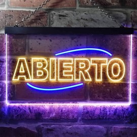 Abierto Restaurant Open Shop Illuminated Dual Color LED Neon Sign Blue & Yellow 12" x 8.5" st6s32-i0535-by