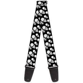 Guitar Strap Tilted Skulls Black White 2 Inches Wide