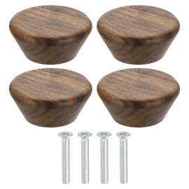 QUARKZMAN 4 Stück runde Holzschubladenknöpfe, 1 3/4" Durchmesser Flache Kopf Kommodenknöpfe Holzknöpfe mit Schrauben für Möbelschublade Kommode Kleiderschrank, Walnuss