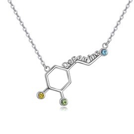 LUHE Dopamine Necklace Sterling Silver Chemistry Molecule necklace Aquamarine Peridot Birthstone Necklace Science Jewelry Gifts for Women Girls