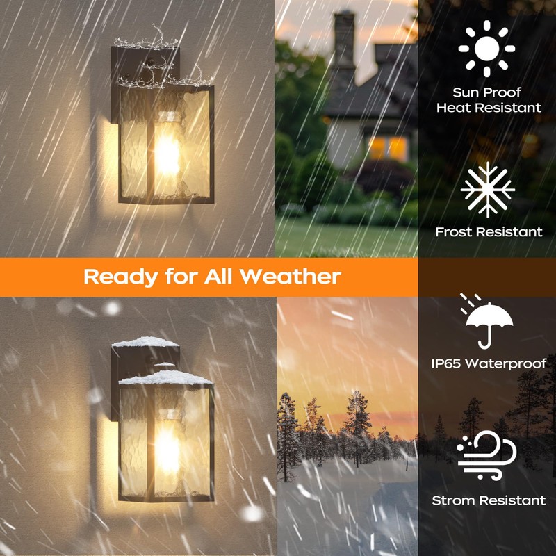 WIHTU Dusk to Dawn Outdoor Lighting Fixtures, Black Exterior Front