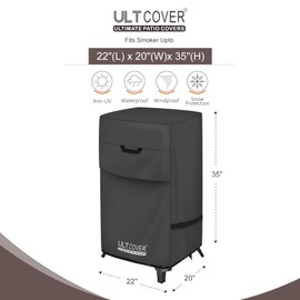 ULTCOVER Waterproof Vertical Electric Smoker Cover 30 inch for Most Square Gas Propane BBQ Smokers Size Upto 22W x 20D x 35H inch, Black