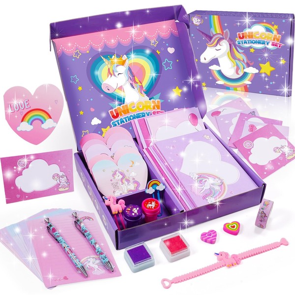 Geebiiny Unicorn Gifts for Girls, Stationery Set for Girls Birthday Presents Age 4-12 Year Old Girl Gifts Toys for 5-12 Year Old Girls Toys Age 5-12 Unicorn Stationary Sets Birthday Gifts for Girls