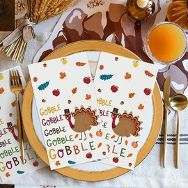Horaldaily 50 Thanksgiving Disposable Paper Decorative Guest Napkins, Turkey Gobble Hand Towel for Party Lunch Dinner Kitchen Bathroom