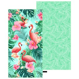 Oversized Microfiber Beach Towel Thin, Hawaiian-Inspired Flamingos Double Sided Printed Absorbent Compact Towel, Large Soft Swim Beach Towels for Men Women, Summer Lake Pool Vacation Bath, 35"x71"