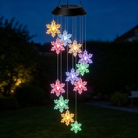 Solar Powered Snowflake Wind Chimes, Color Changing LED Outdoor Decorative Lights, Garden Patio Holiday Hanging Decoration