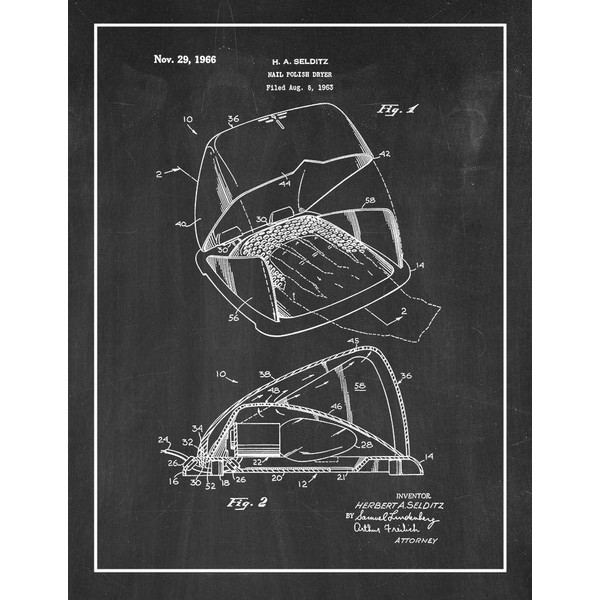 Nail Polish Dryer Patent Print Chalkboard with Border (5" x