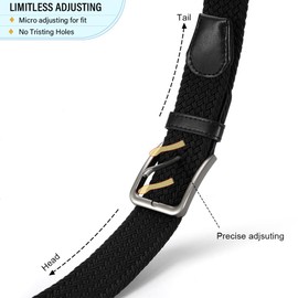 DOOPAI Elastic Braided Belt for Men 2 Pack, Stretch Woven Belt, casual Fabric Golf Belt, Black and Grey Belts Tight Performed Stretch Design Width 1 3/8" for golf pants jeans, Gift Box