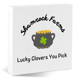 St. Patricks Day Decor Irish Blessing Sign Shamrock Farms Desk Decorative Wooden Box Sign for Home Kitchen Irish Blessing Gift Table Shelf Display 5.5 x 5.5 Inches
