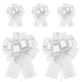 IGXX 5 PCS 7 Inches Large Pull Bows, White Ribbon Bows for Gift Wrapping, Presents, Wedding, Valentine's, Birthday, Christmas, Flower Baskets Decoration