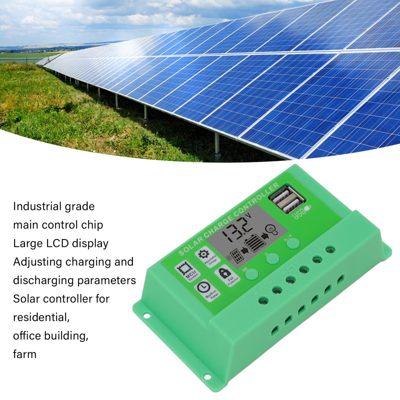 Green PWM Solar Charge Controller LCD Large Screen Display Photovoltaic