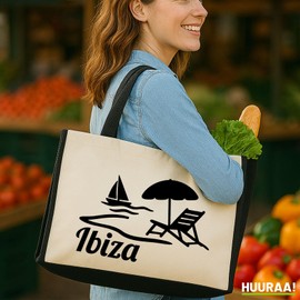 Huuraa Jute Bag Ibiza Spain Gift 21 Litres Black Jute and Cotton Ibiza Gift Idea