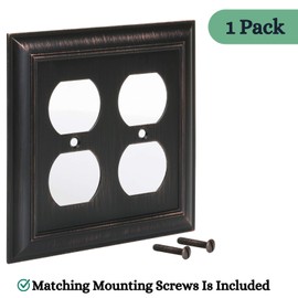 Bates- Double Duplex Wall Plate, 5"x4.85", Bronze, Heavy Duty Cast Metal Decorative Wall Switch Plate, Two Gang Electrical Outlet Cover