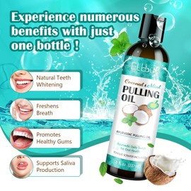 Coconut Pulling Oil - Ayurvedic Mint Oil Pulling Mouthwash with Tongue Scraper | Natural Essential Oils for Fresh Breath, Teeth Whitening & Healthy Gums | Alcohol-Free 8 Fl. Oz