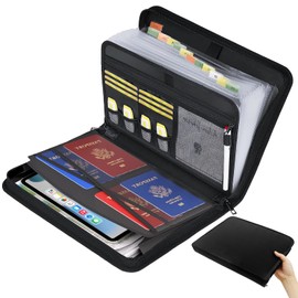 Erzekrim Expanding File A4 Fireproof Document Folder A4 with Zip and Labels Conference Folder Leather Folder System with 12 Compartments and Multiple Compartments for A4 Files