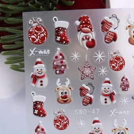 Christmas Nail Art Stickers Decals Winter Nail Stickers 2PCS Santa Claus Snowman Elk Winter Shoes Gloves Nails Design 5D Embossed Christmas Nails Adhesive Decals for Women Nail Art Manicure Decoration