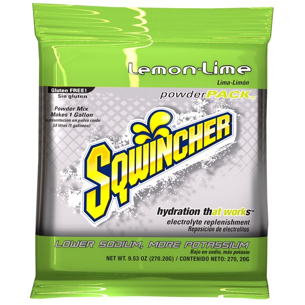 Sqwincher Powder Concentrate Electrolyte Replacement Beverage Mix, 1 gal, Lemon Lime 016008-LL (Case of 80)
