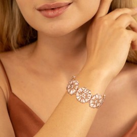 EVER FAITH Rhinestone Stretch Bracelet Wedding Prom Crystal Flower Adjustable Elastic Bracelet for Wedding Party, Crystal