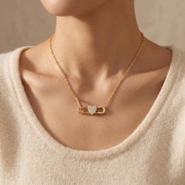QUALISE Solid 925 Sterling Silver Safety Pin Necklace for Women – 14K Gold Plated Love Paper Clip Heart Pendant Necklace,Dainty Hypoallergenic Trendy Jewelry Gift for Her on Birthday Anniversary