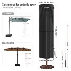SIMPHAUS Garden Parasol Covers Waterproof with Zip Large Double Umbrella Cover for Ø3m Garden Umbrella Covers for Outdoor Umbrellas,Windproof,Anti-UV 420D Oxford Fabric 250x65/65cm