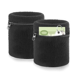 KEQAR 2pcs Zip Wrist Pouch, Sport Fitness Basketball Wrist Strap, Übung Strap für das Laufen, Handgelenk Brieftasche mit Schlüssel Zip Pouch (schwarz)
