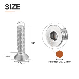 DTGN #8-32 x 3/4" Flat Head Socket Cap Screws, 100 Pack 304 Stainless Steel Hex Socket Flat Head Screws, Full Thread, Countersunk Bolts