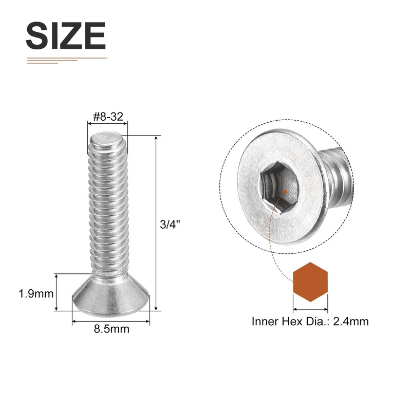 DTGN #8-32 x 3/4" Flat Head Socket Cap Screws, 100