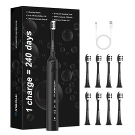 240 Days Battery Life Electric Toothbrush for Adults, 8 Replacement Brush Heads, Rechargeable Battery Toothbrush, 3 Modes, 2 Minute Timer, IPX7 Waterproof, Gift for Family