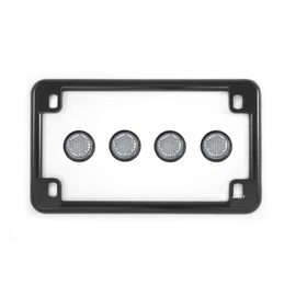 Gloss Black Metal Motorcycle License Plate Frame w/ 4 Clear Reflector Bolts Set
