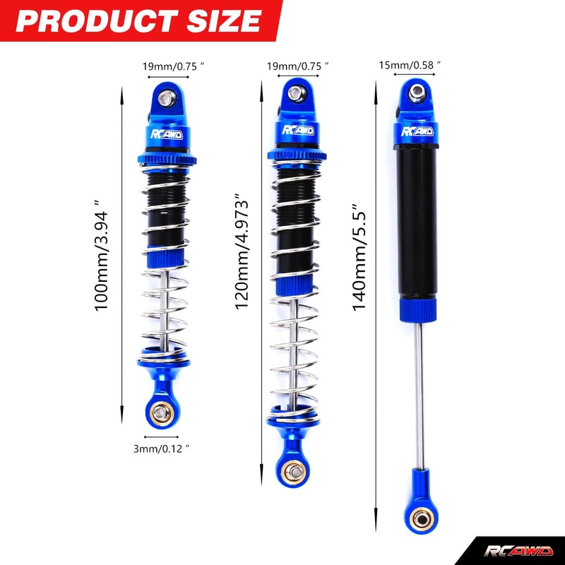 RCAWD Aluminum Shock Absorbers with Spare Springs Front Rear 6pcs