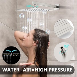 GBBNE Shower Faucet Set Rainfall Shower System with Square Showerhead and Handle Set Fixture with 2 in 1 Function Handheld Sprayer Wall Mounted Trim Repair Kit Rough-in Valve 10 Inch Brushed Nickel