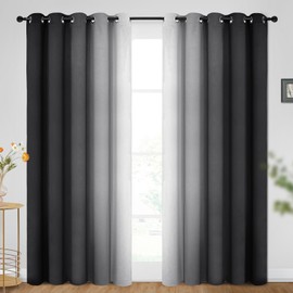 SimpleHome Ombre Room Darkening Curtains for Bedroom, Gradient Black to Grey White Light Blocking Thermal Insulated Grommet Window Curtains/Drapes for Living Room,2 Panels, 62x84 inches Length