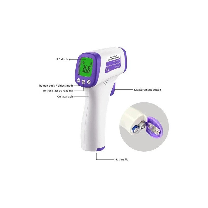 SIMZO HW-F7 NON-CONTACT FOREHEAD THERMOMETER MEMORY RECALL BEEPER BACKLIT DISP