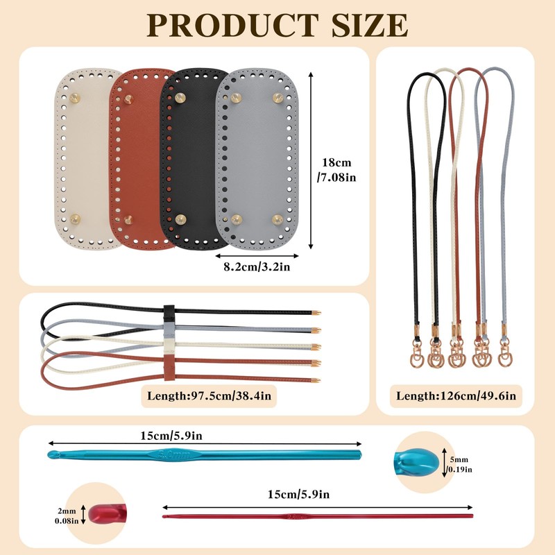 4 Pcs Bag Bases for Crochet with Adjustable Straps, DIY