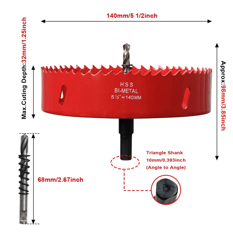 Hole Saw 5 1/2” (140mm) for Wood, HSS Bi-Metal Hole