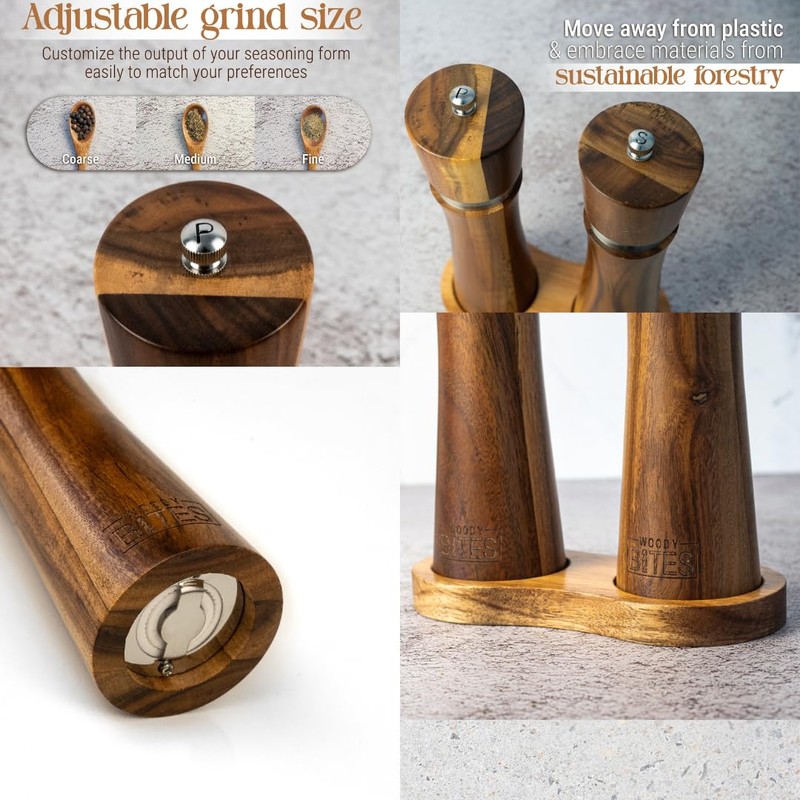 Acacia Wood Salt & Pepper Grinder Set – 8" Manual