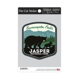 Die Cut Sticker Jasper National Park, Canada, Sunwapta Falls, Black Bear and Cub, Contour Vinyl Sticker 3 to 6 inches, (Waterproof Decal for Cars, Water Bottles, Laptops, Coolers), Large